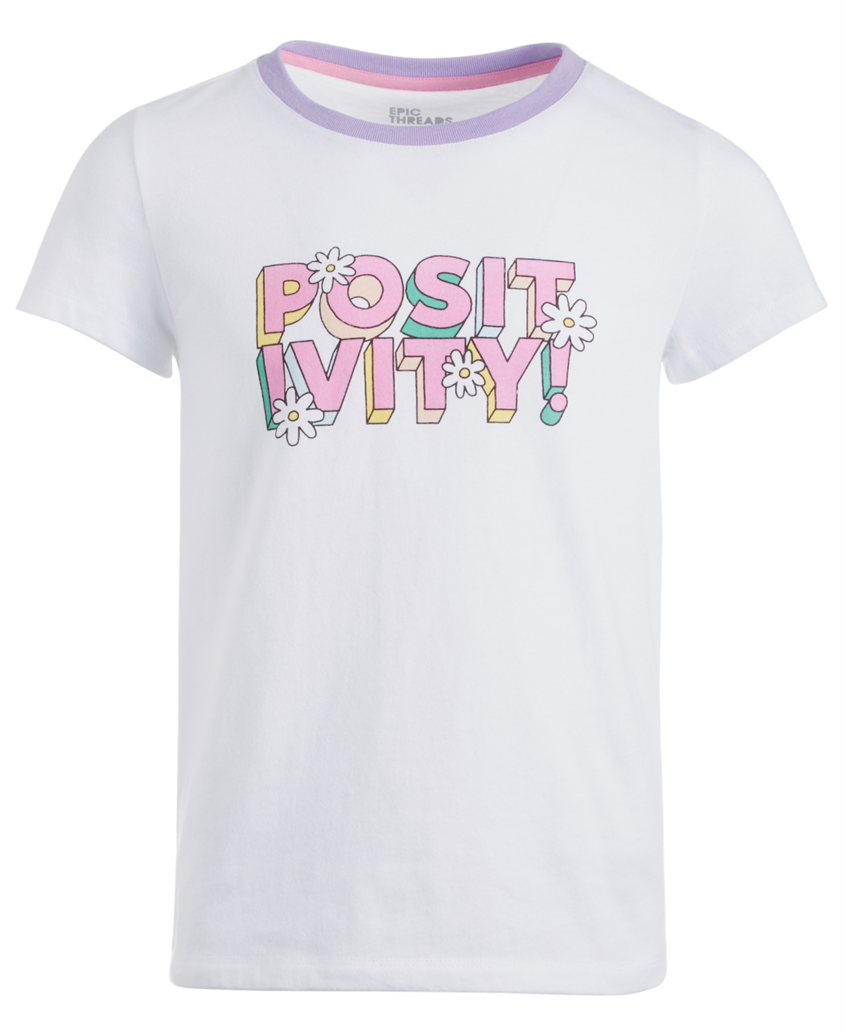 Epic Threads Big Girls Positivity Graphic T-shirt, Created For Macy's In Bright White