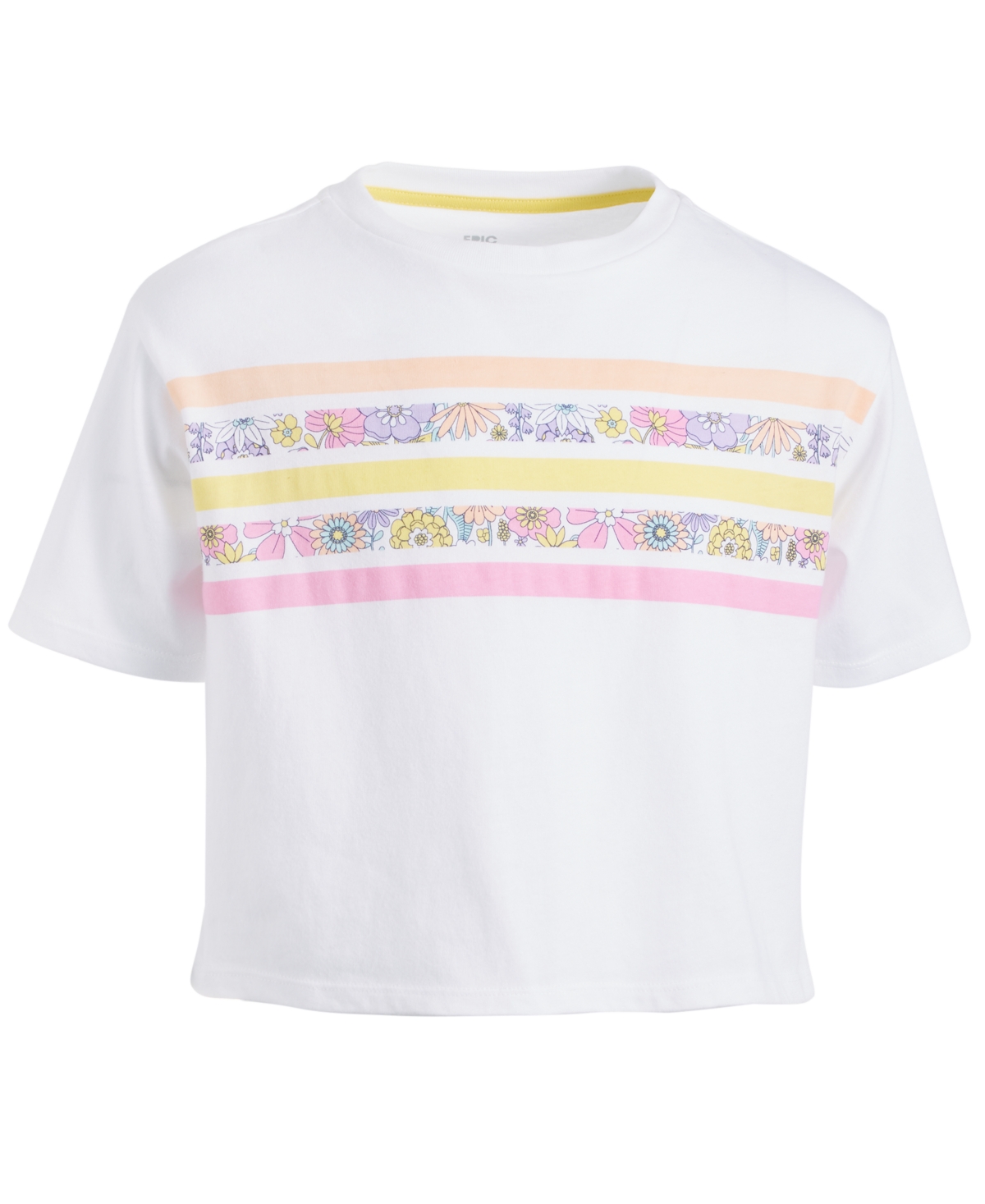 Epic Threads Big Girls Striped Graphic Boxy Top, Created For Macy's In Bright White