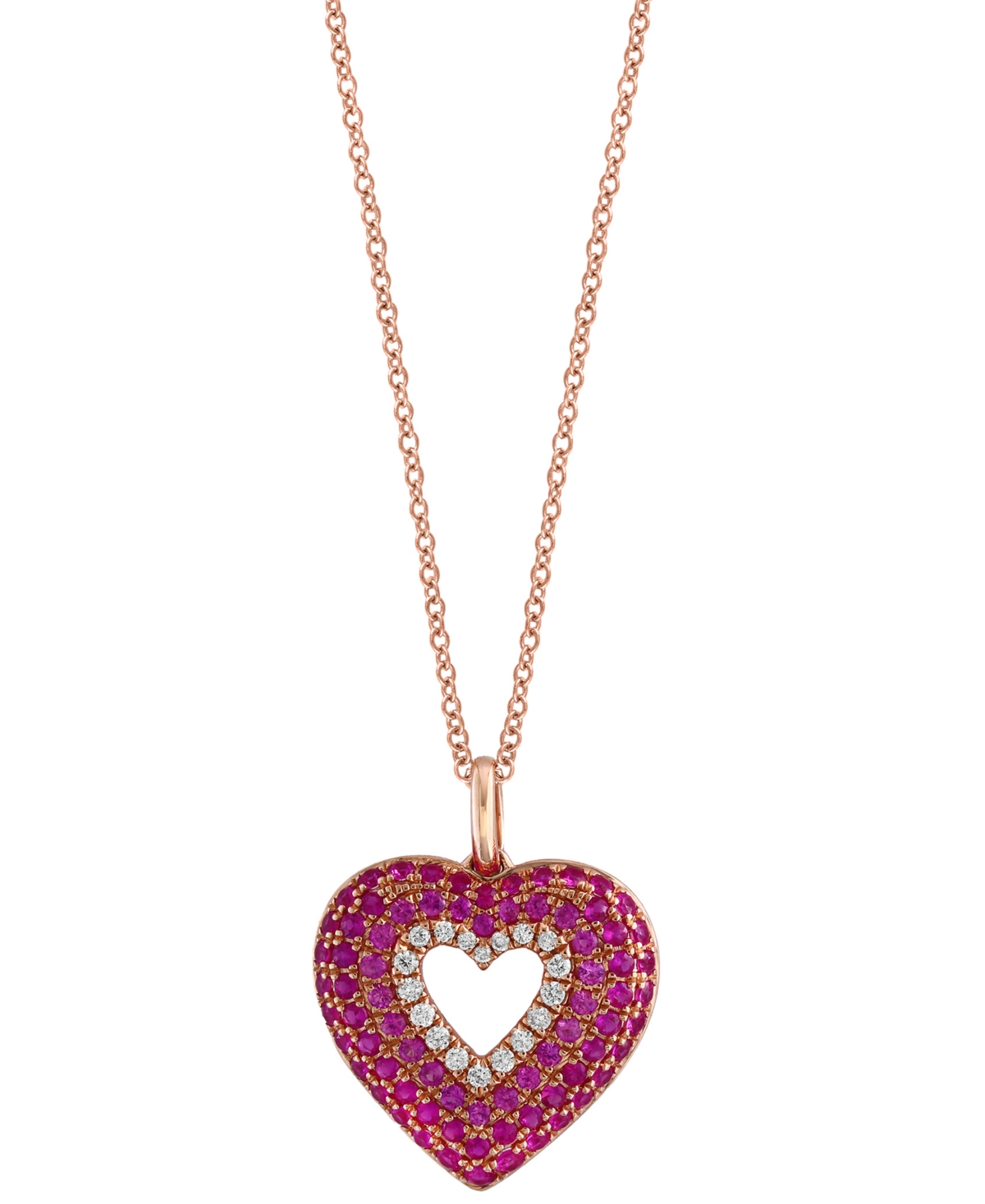 Shop Effy Collection Effy Pink Sapphire (1/5 Ct. T.w.), Ruby (3/8 Ct. T.w.) & Diamond (1/10 Ct. T.w.) Heart 18" Pendant N In K Rose Gold