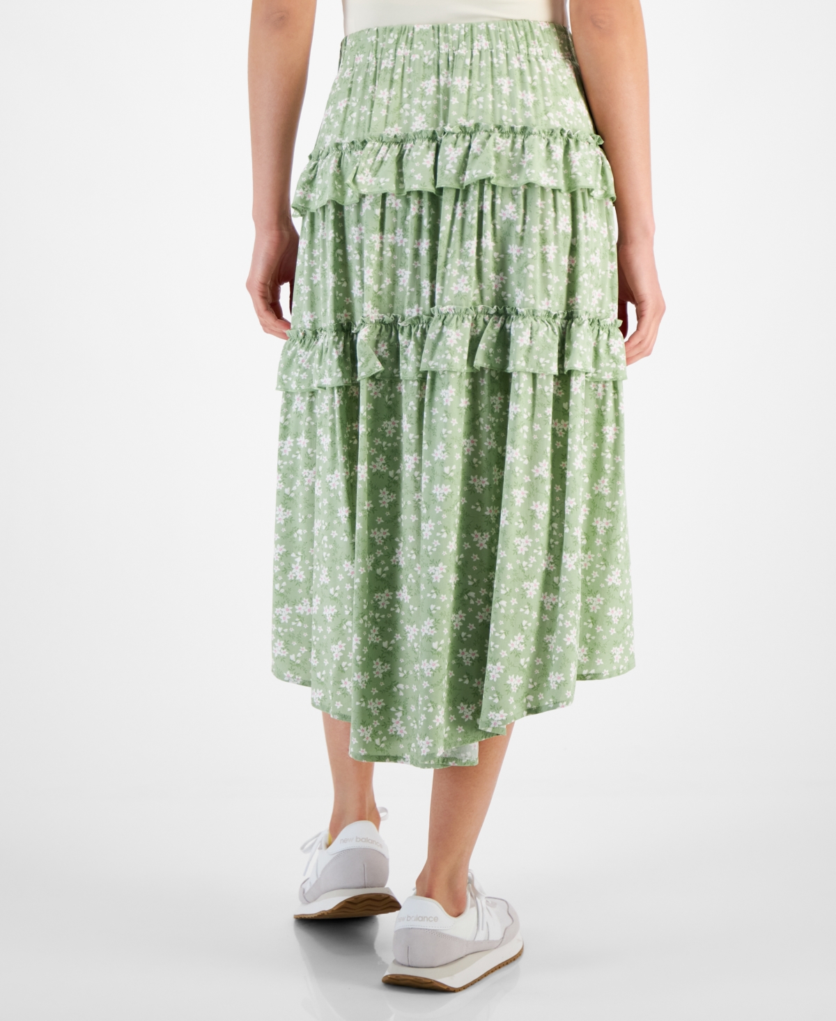 Shop Celebrity Pink Juniors' Tiered High-low Ruffle Skirt In Green Floral