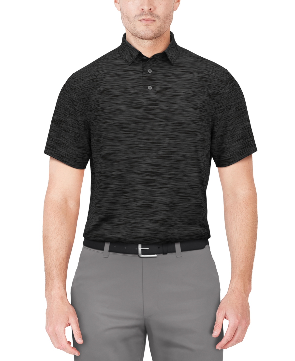 Shop Pga Tour Men's Airflux Jaspe Golf Polo Shirt In Caviar Heather