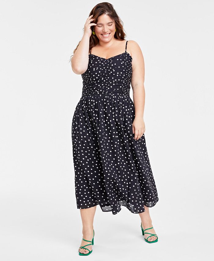 On 34th Trendy Plus Size Polka-Dot Ruched Corset Midi Dress, Created ...
