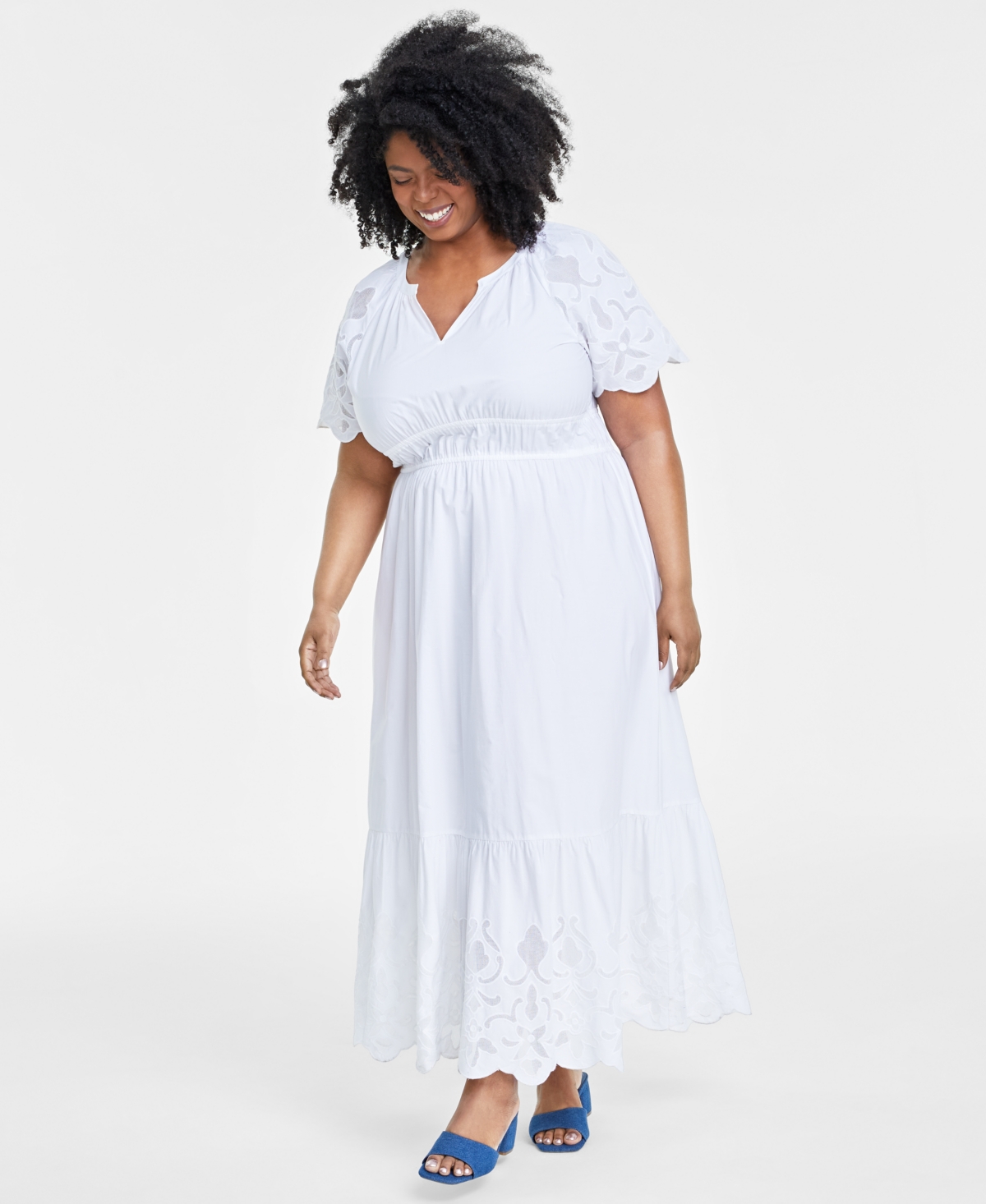 On 34th Trendy Plus Size Lace-trim Maxi Dress, Created For Macy's In Bright White