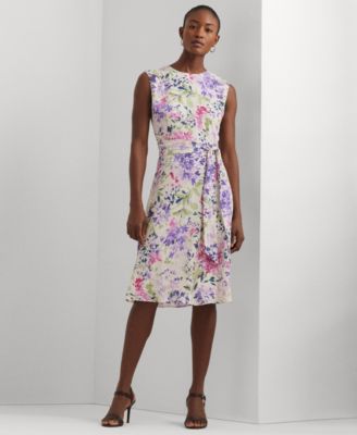 로렌 랄프로렌 Lauren Ralph Lauren Womens Floral Belted Bubble Crepe Dress,Cream Multi
