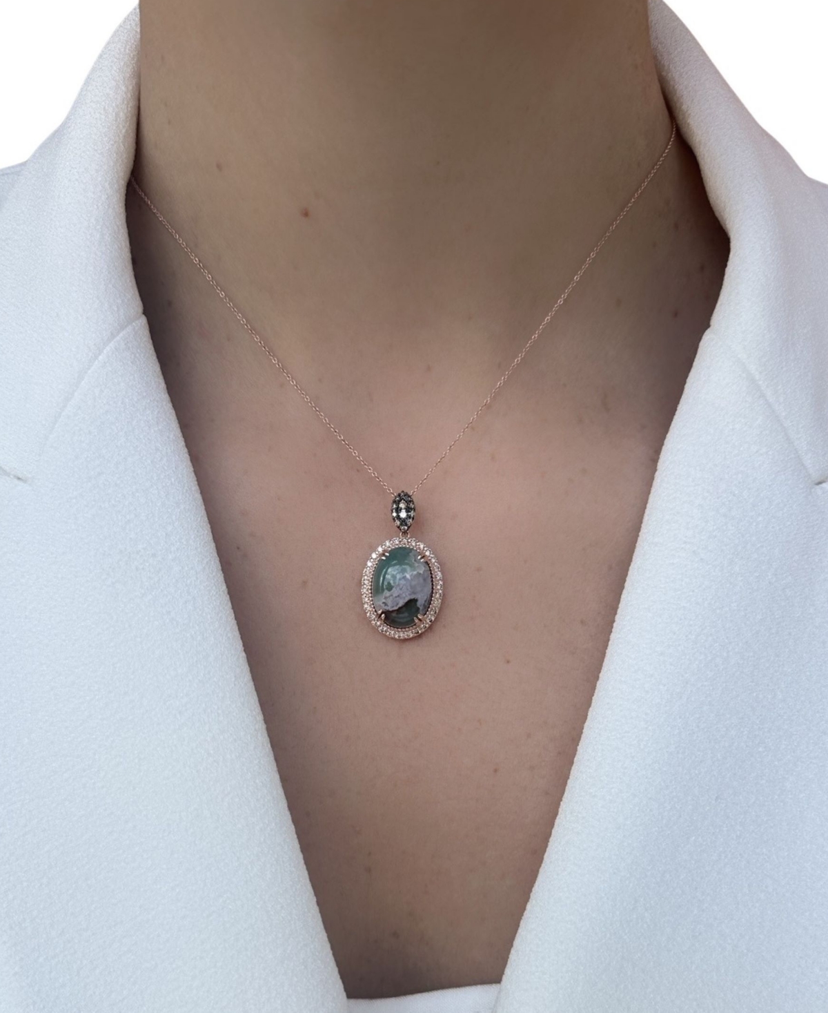 Le Vian Peacock Aquaprase (7-3/4 ct. t.w.) & Diamond (3/8 ct. t.w.) Halo Adjustable 20