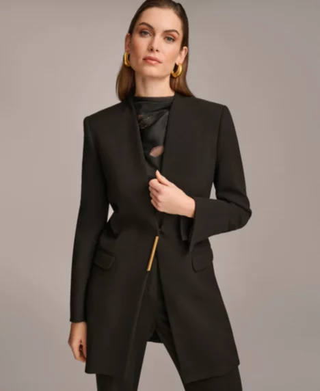 Women's Collarless Hardware Blazer, Regular & Petite Sizes - Black