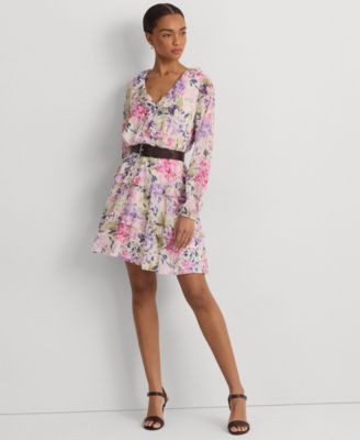 magenta purple dress VEDA ROUND NECK MESH LONG SLEEVE RUCHED MIDI DRESS