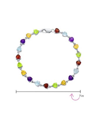 Multicolor Citrine Peridot Garnet Aquamarine Amethyst Heart Shape Tennis Bracelet Sterling Silver 7 Inch