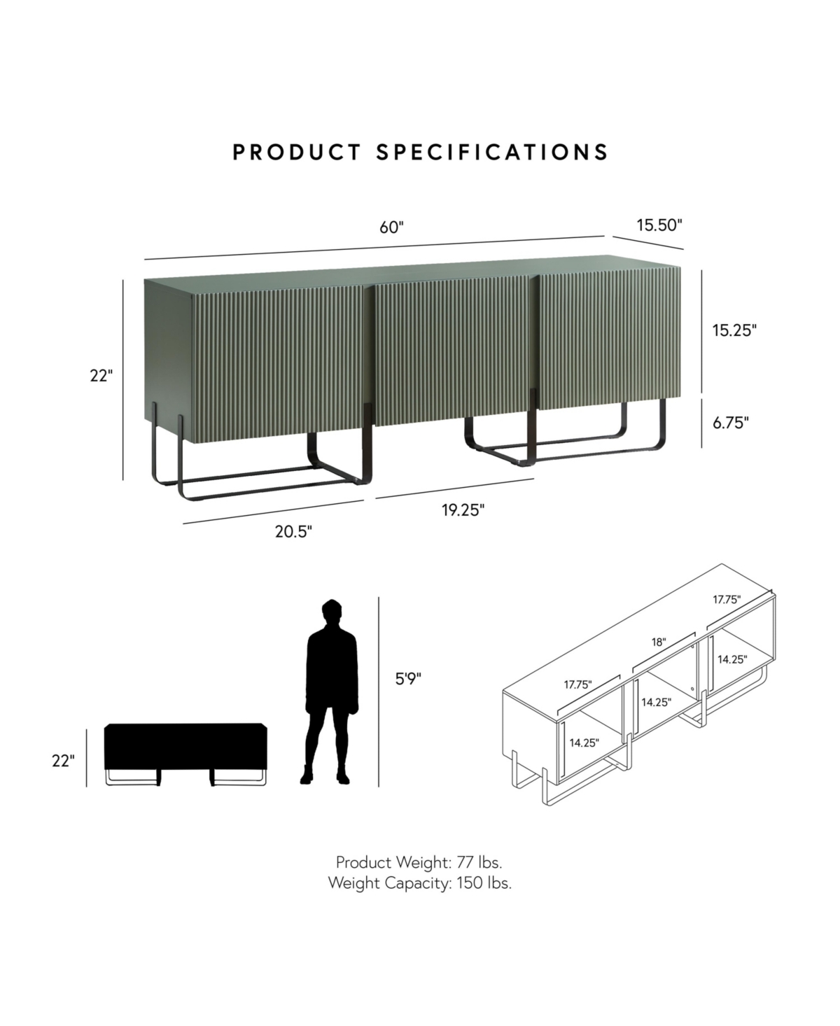 Furniture of America Mdf Milo Modern Composite Three Cabinet Tv Stand - Vintage-Like Gold