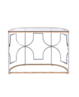 42" Metal, Glass Camille Modern Semi-Circle Glass Top Sofa Table