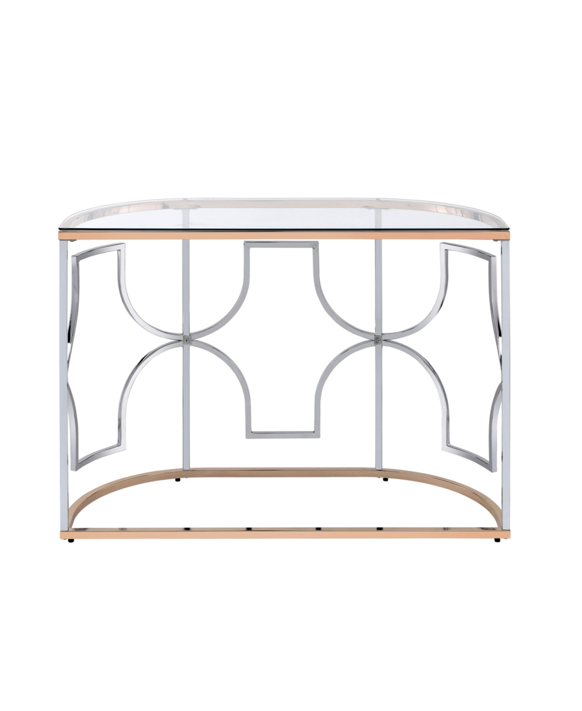 Furniture Of America 42" Metal, Glass Camille Modern Semi-circle Glass Top Sofa Table In Chrome And Gold
