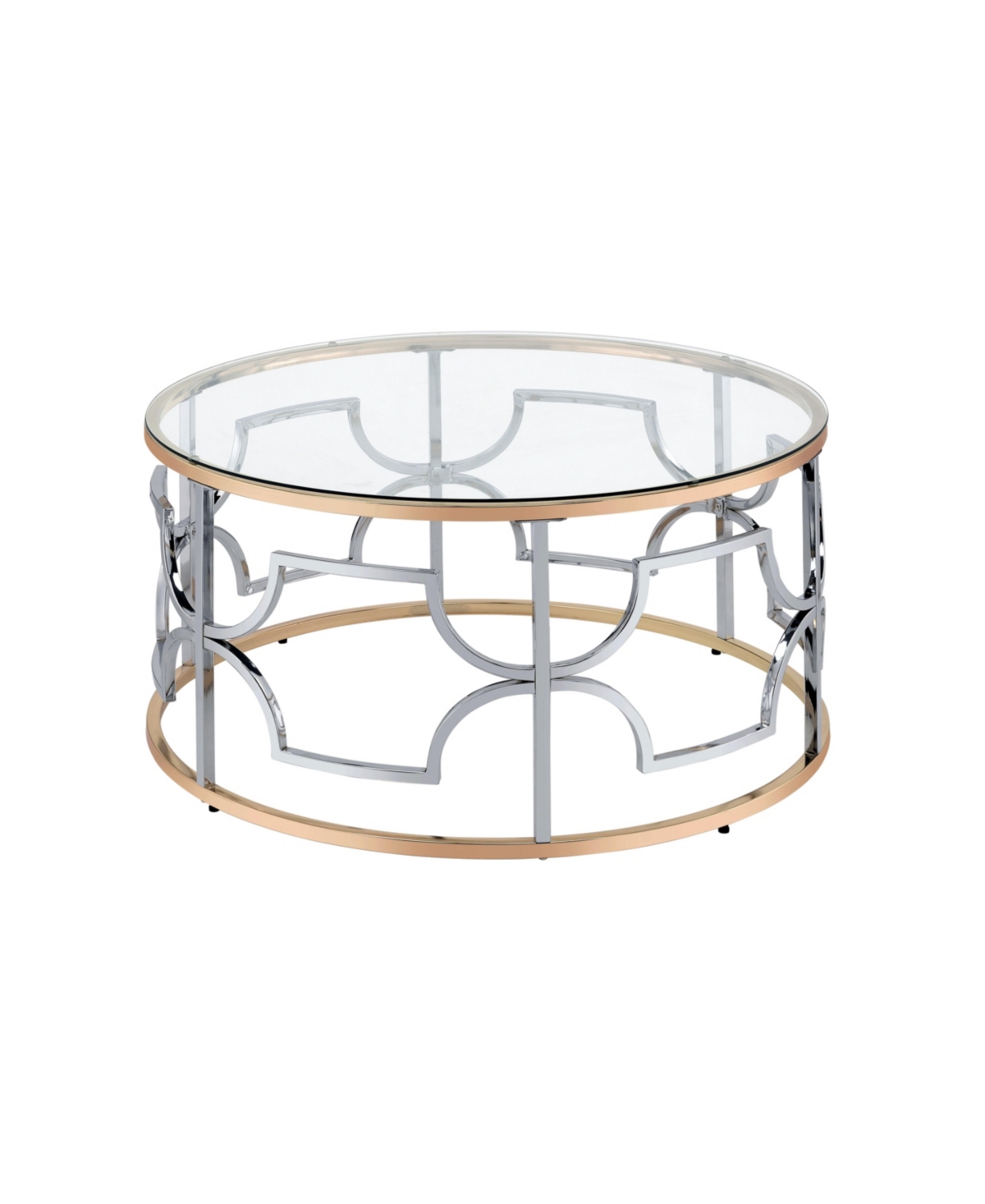 Furniture Of America 36" Metal, Glass Camille Modern Round Glass Top Coffee Table In Chrome And Gold