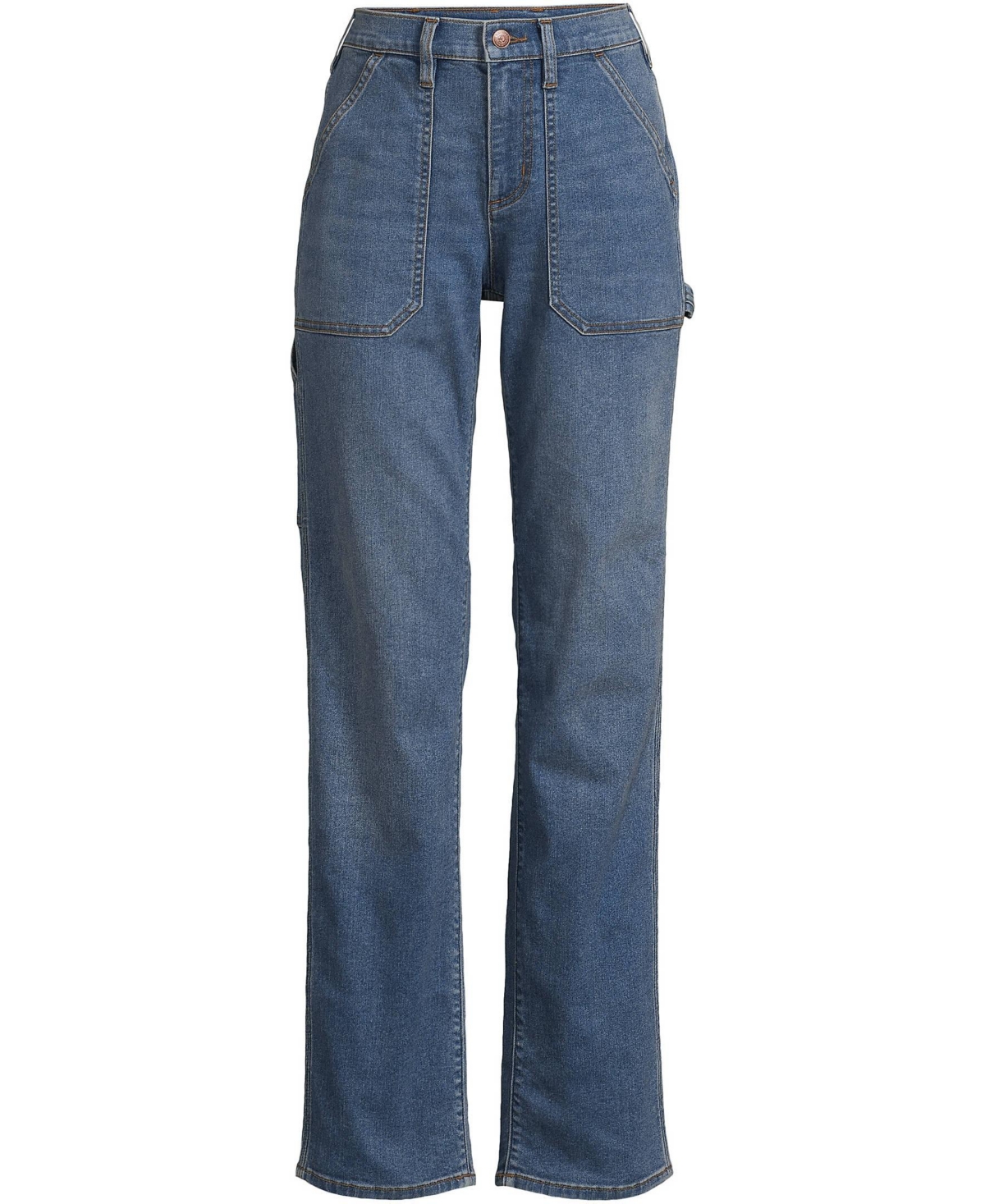 Lands' End Women's Recover High Rise Relaxed Straight Leg Utility Blue Jeans