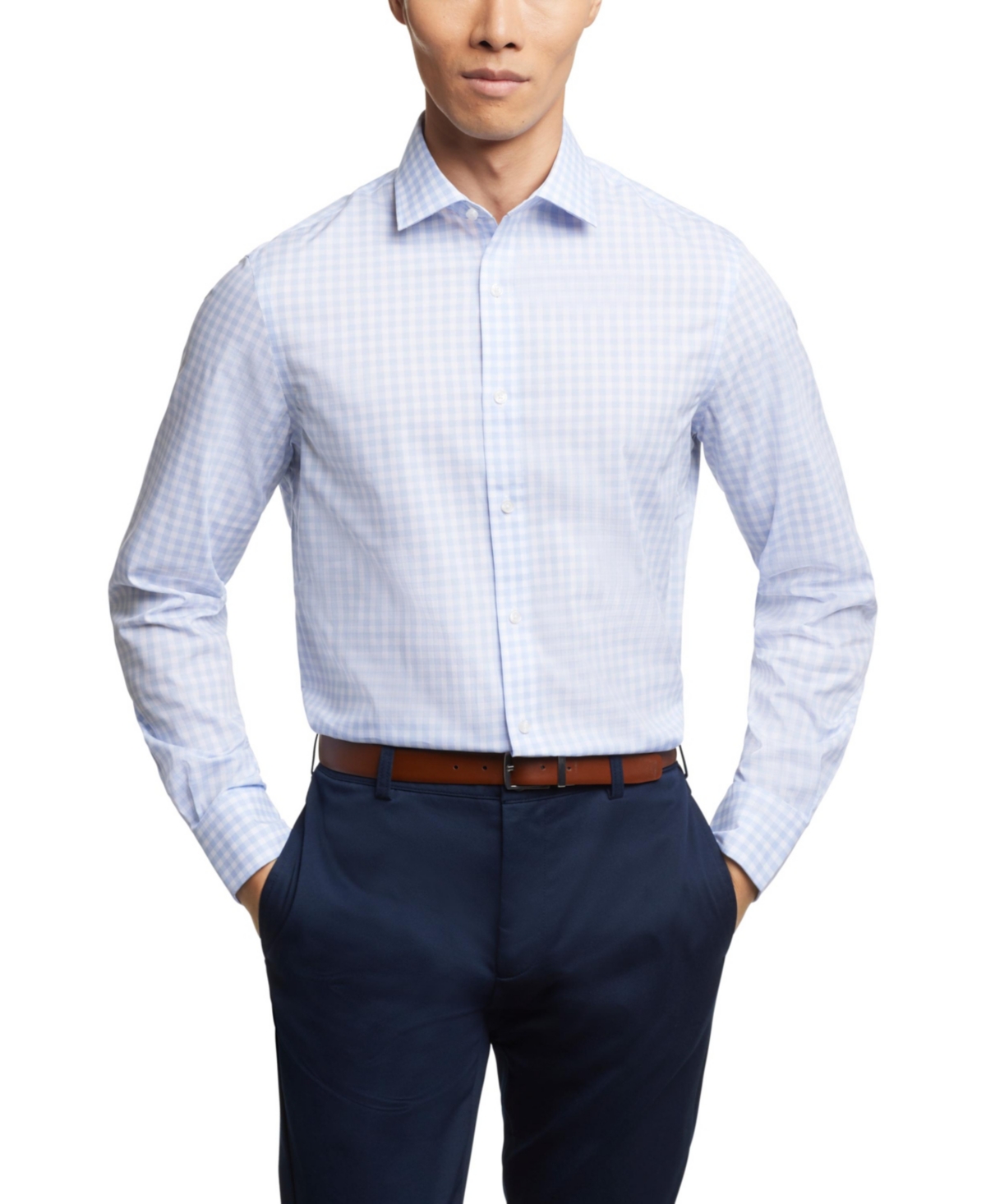 Shop Tommy Hilfiger Men's Th Flex Essentials Wrinkle Resistant Stretch Dress Shirt In Blue