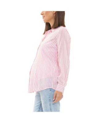 Maternity Ripe Emmy Stripe Button Up Shirt Bubble Gum/White