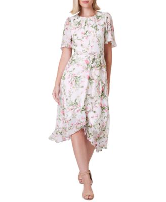Jessica Howard - Women's Printed Flutter-Sleeve Faux-Wrap Dress