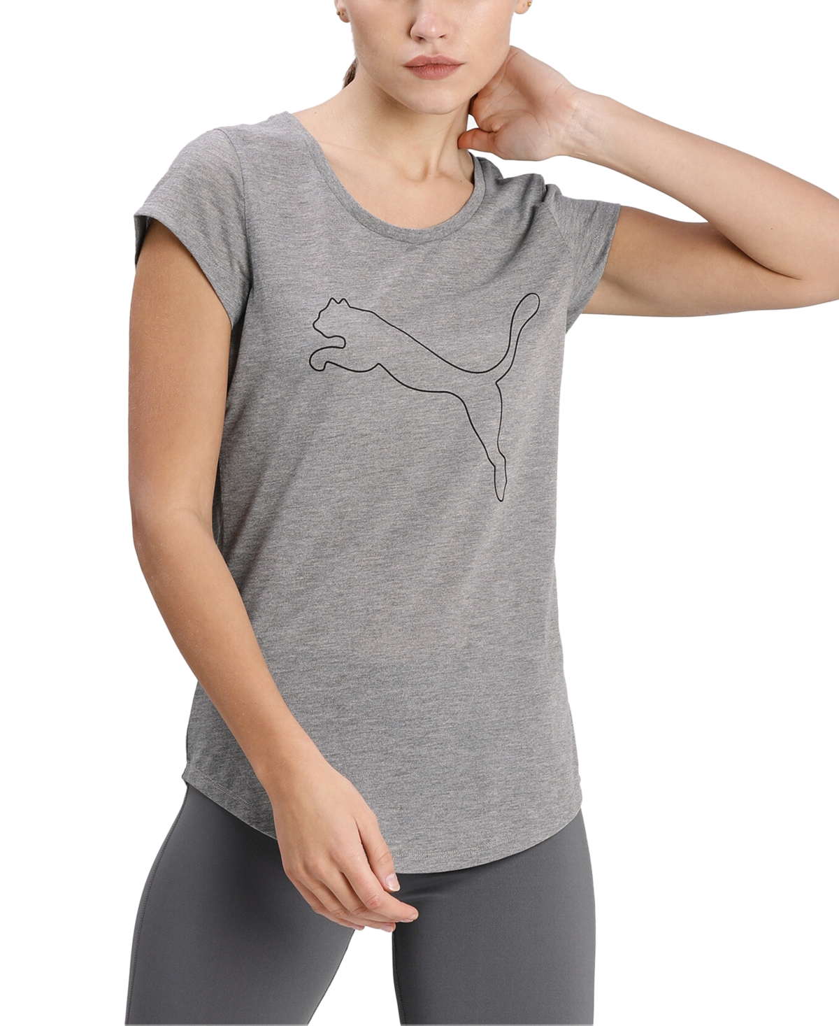 Shop Puma Women's Heather Performance Logo Graphic T-shirt In Medium Gray Heather