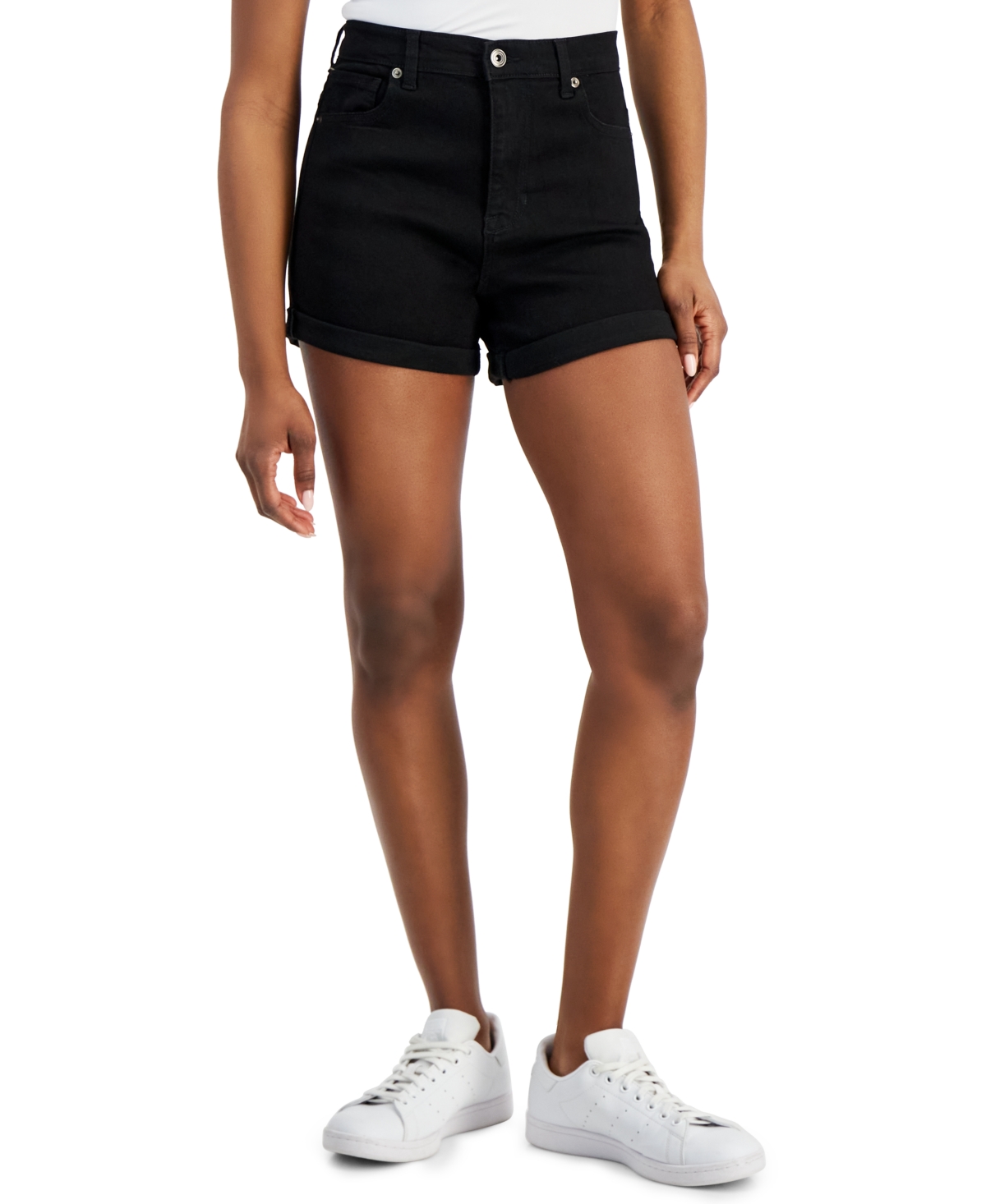 Juniors' 4" High-Rise Curvy Denim Shorts - White