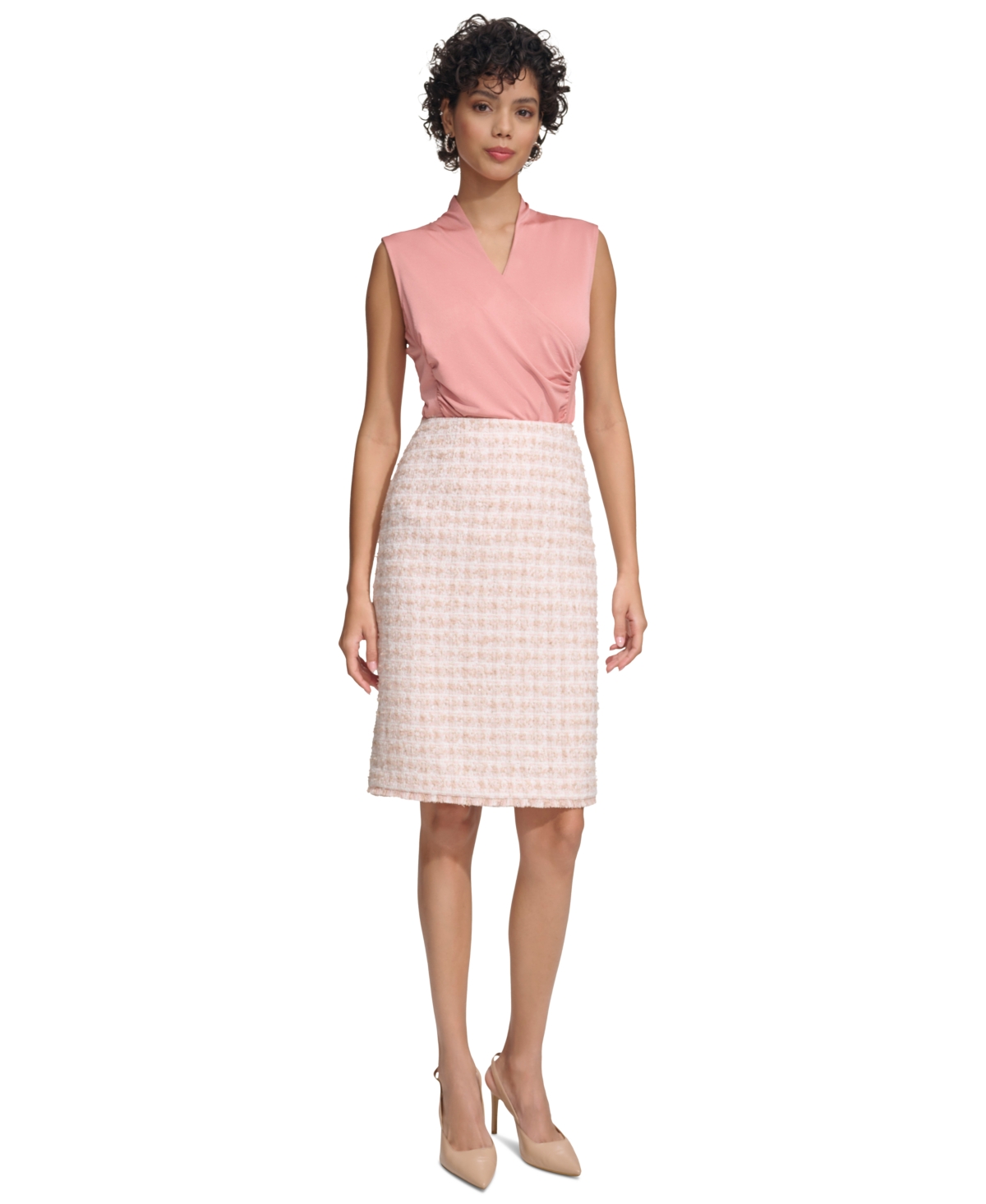 Shop Calvin Klein Petite Tweed Pencil Skirt In Pristine Multi