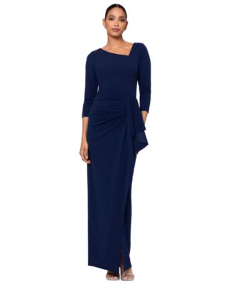 XSCAPE - Women's Asymmetric-Neck 3/4-Sleeve Long Dress