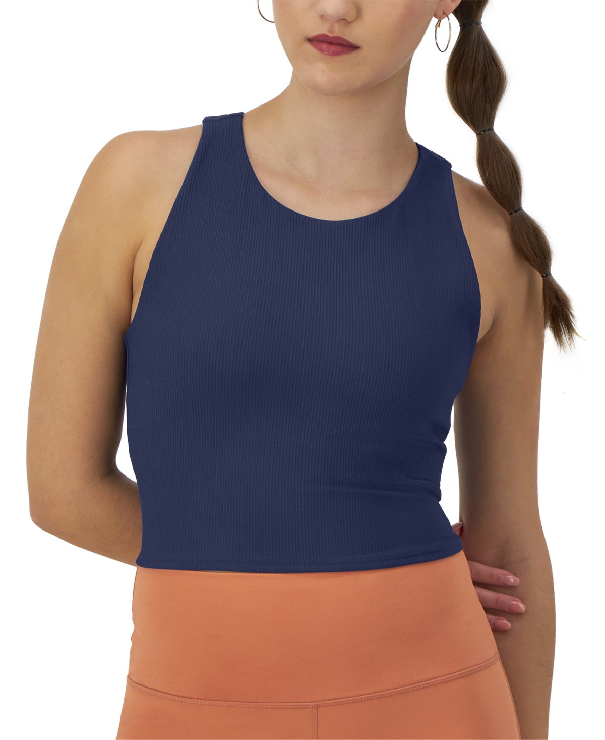 Champion Women's Ribbed Soft Touch Racerback Crop Top In Blown Glass Blue