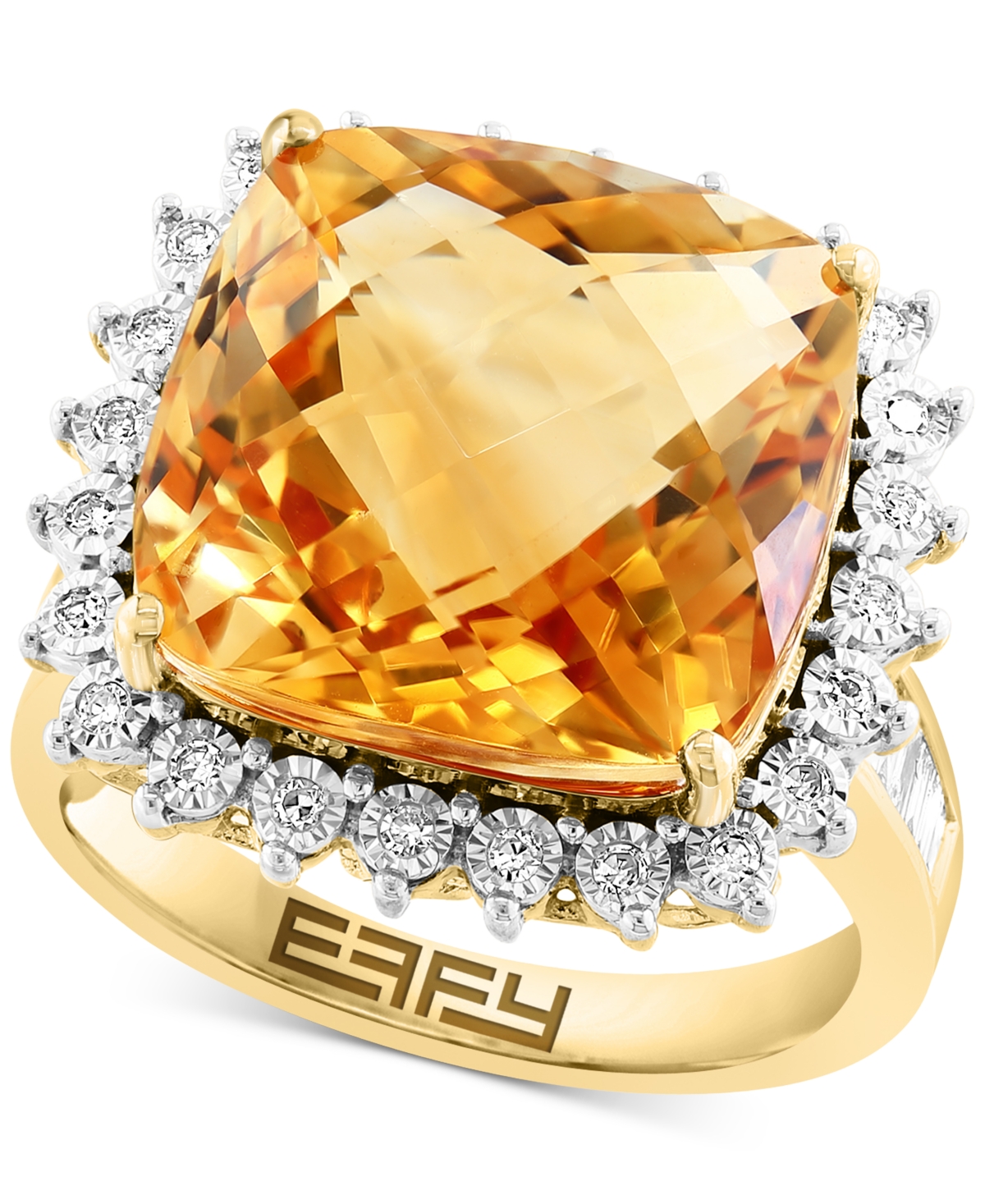 Effy Citrine (12-1/10 ct. t.w.) & Diamond (1/3 ct. t.w.) Halo Ring in 14k Gold - Yellow Gold