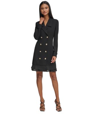 KARL LAGERFELD PARIS - Women's Double-Weave Chiffon-Hem Blazer Dress