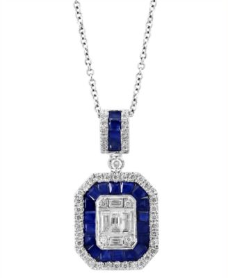 EFFY Collection - Sapphire (3/4 ct. t.w.) & Diamond (5/8 ct. t.w.) Halo 18" Pendant Necklace in 14k White Gold