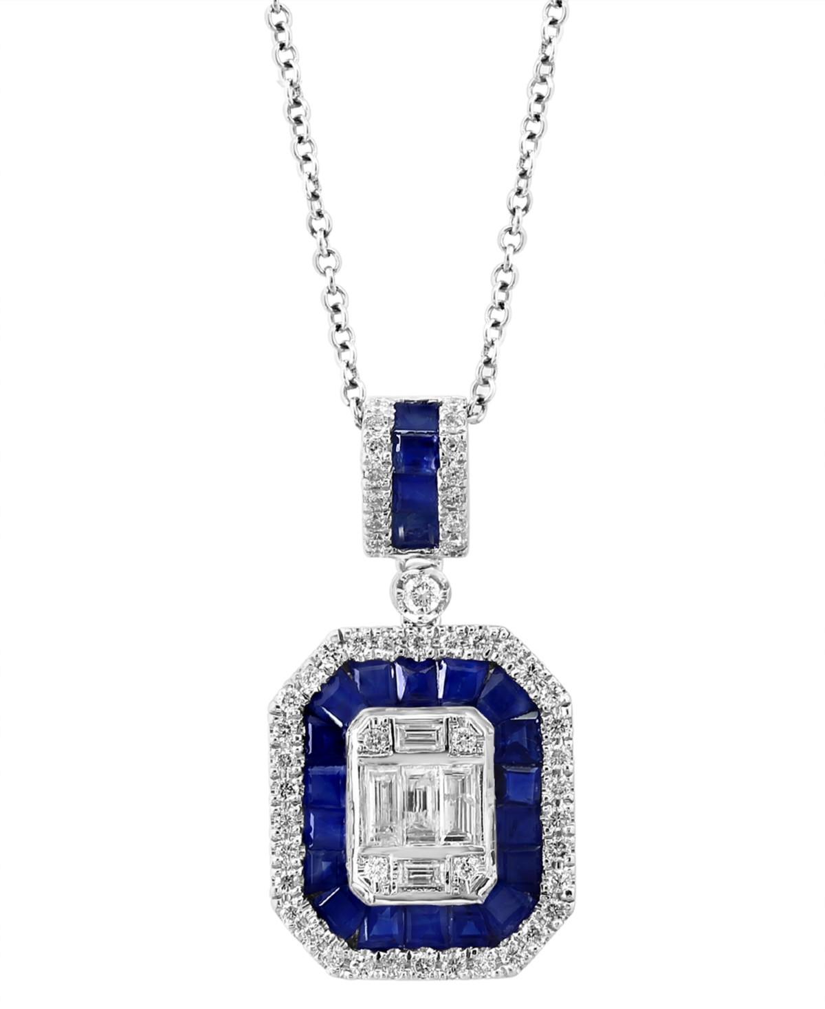 Effy Collection Effy Sapphire (3/4 Ct. T.w.) & Diamond (5/8 Ct. T.w.) Halo 18" Pendant Necklace In 14k White Gold