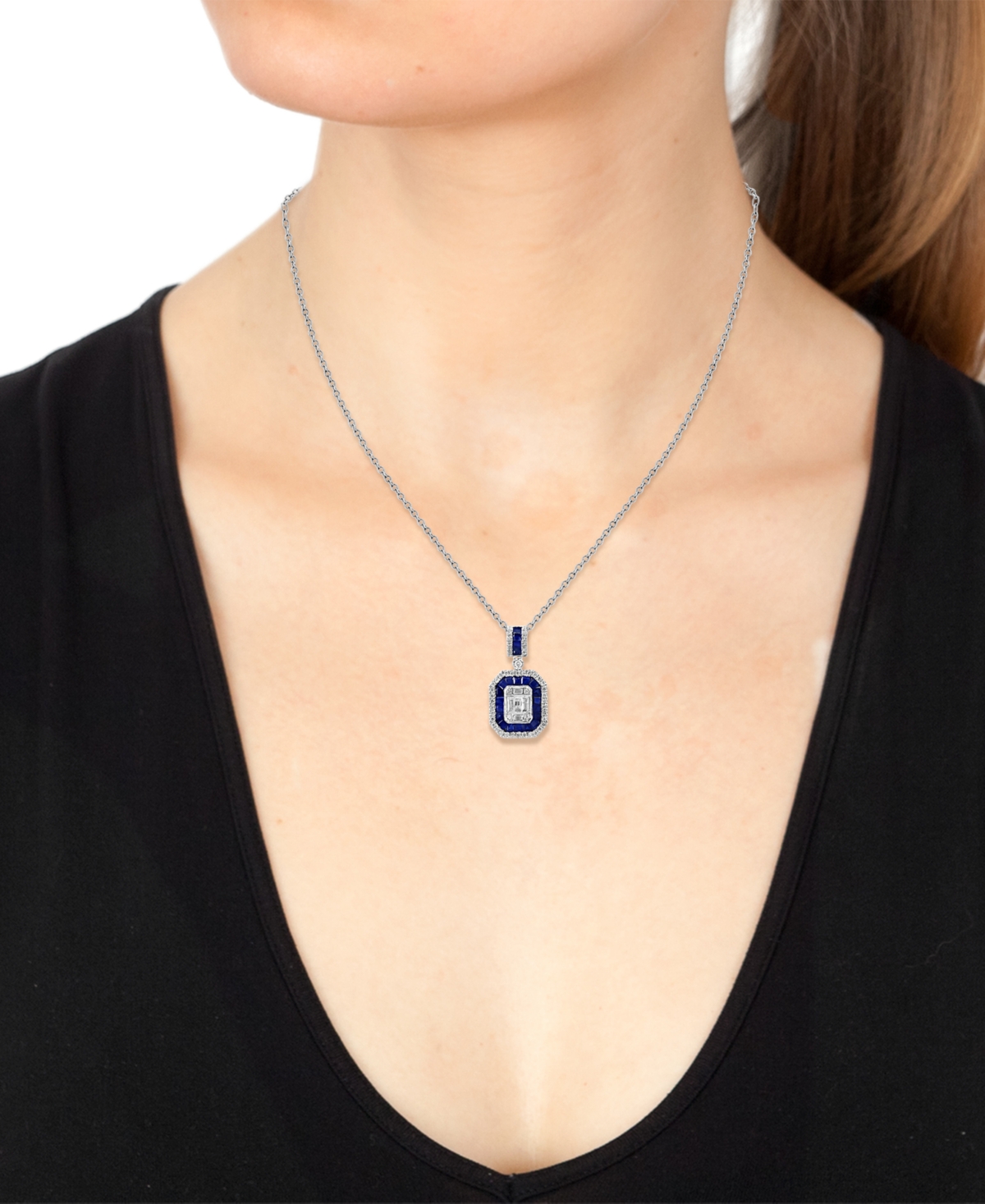 Effy Sapphire (3/4 ct. t.w.) & Diamond (5/8 ct. t.w.) Halo 18
