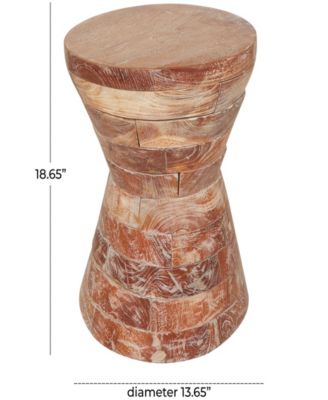 14" x 14" x 19" Teak Wood Geometric Handmade Stacked Wood Pieces Hourglass Accent Table