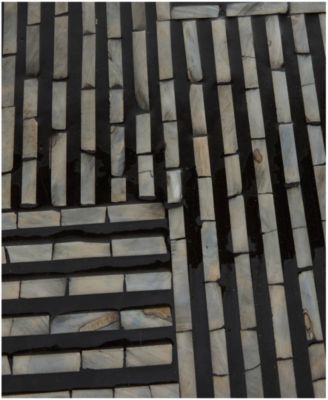 Mother of Pearl Drum Accent Table with Linear Mosaic Pattern and Gold Base