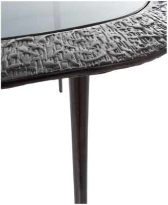 30" x 25" x 18" Aluminum Abstract Oval Shaped Shaded Glass Top and Detailed Engravings Coffee Table
