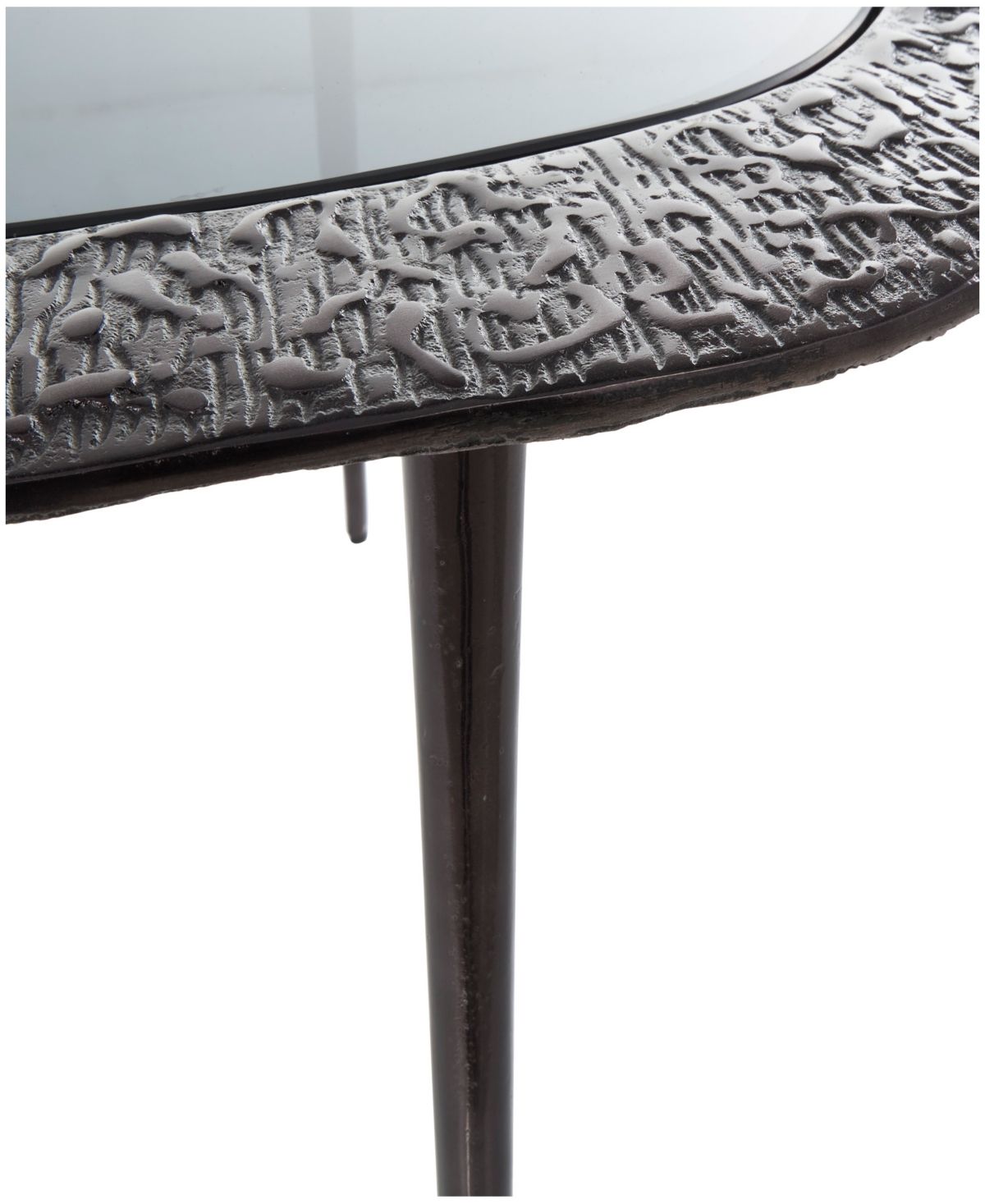 Shop Rosemary Lane 30" X 25" X 18" Aluminum Abstract Oval Shaped Shaded Glass Top And Detailed Engravings Coffee Table In Black