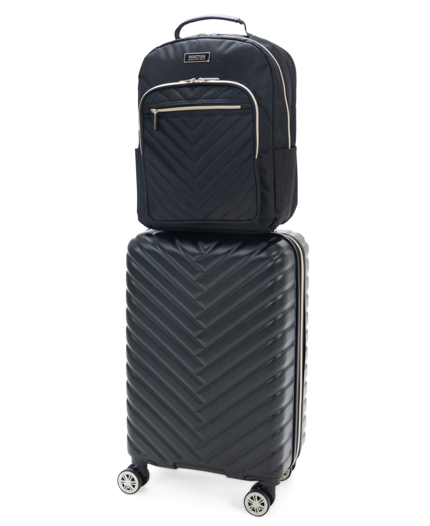 Сумки Kenneth Cole Reaction Madison Square Hardside Chevron Expandable 2pc 20" Carry On Luggage + Matching 15" Laptop Backpack Set, цвет: Чёрный — фото 3