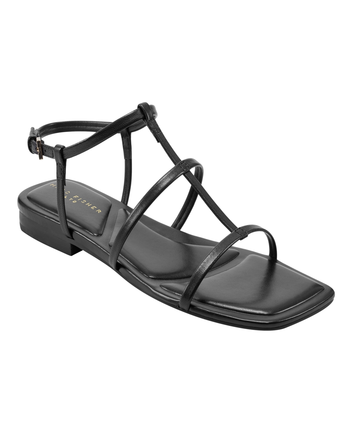 Shop Marc Fisher Ltd Women's Marris Square Toe Strappy Flat Sandals In Black Leather