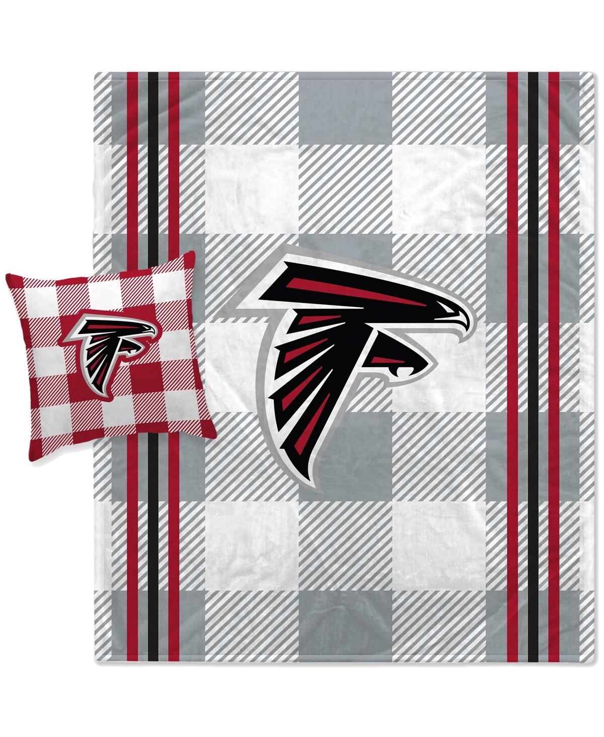 Pegasus Home Fashions Atlanta Falcons Gray Plaid Stripes Blanket And Pillow Combo Set In Multi
