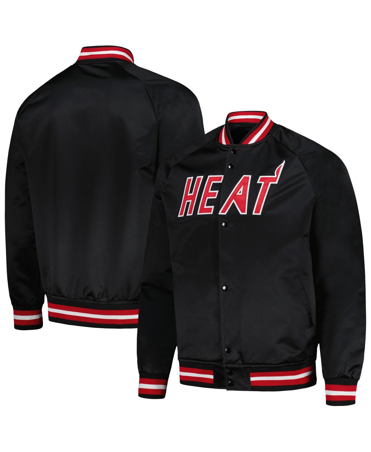 Мужская черная куртка реглан Miami Heat Hardwood Classics в стиле ретро с надписью Wordmark на полной застежке