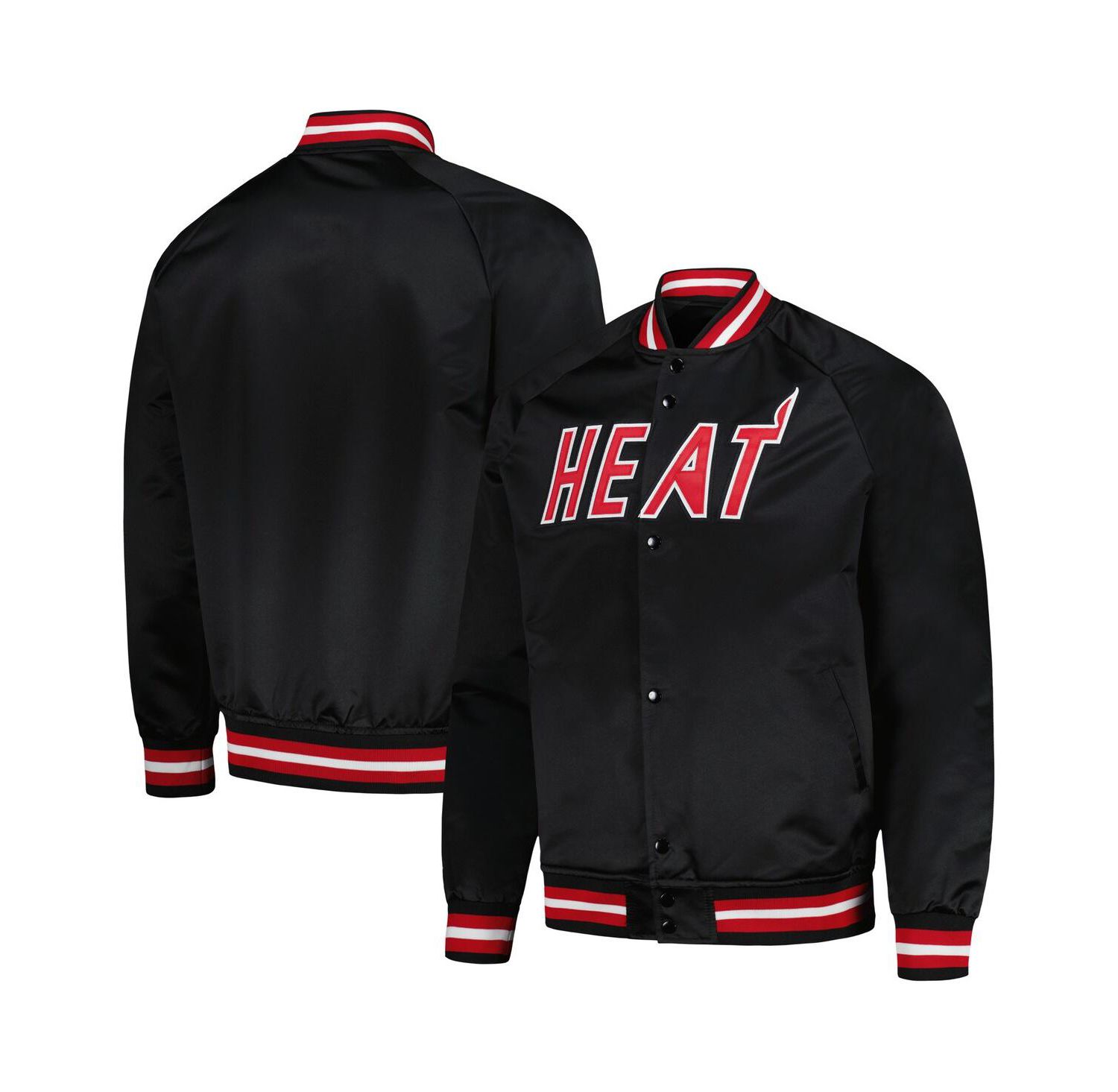 Men's Black Miami Heat Hardwood Classics Throwback Wordmark Raglan Full-Snap Jacket