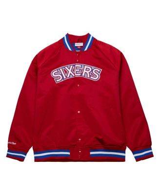 Men's Red Philadelphia 76ers Hardwood Classics Throwback Wordmark Raglan Full-Snap Jacket