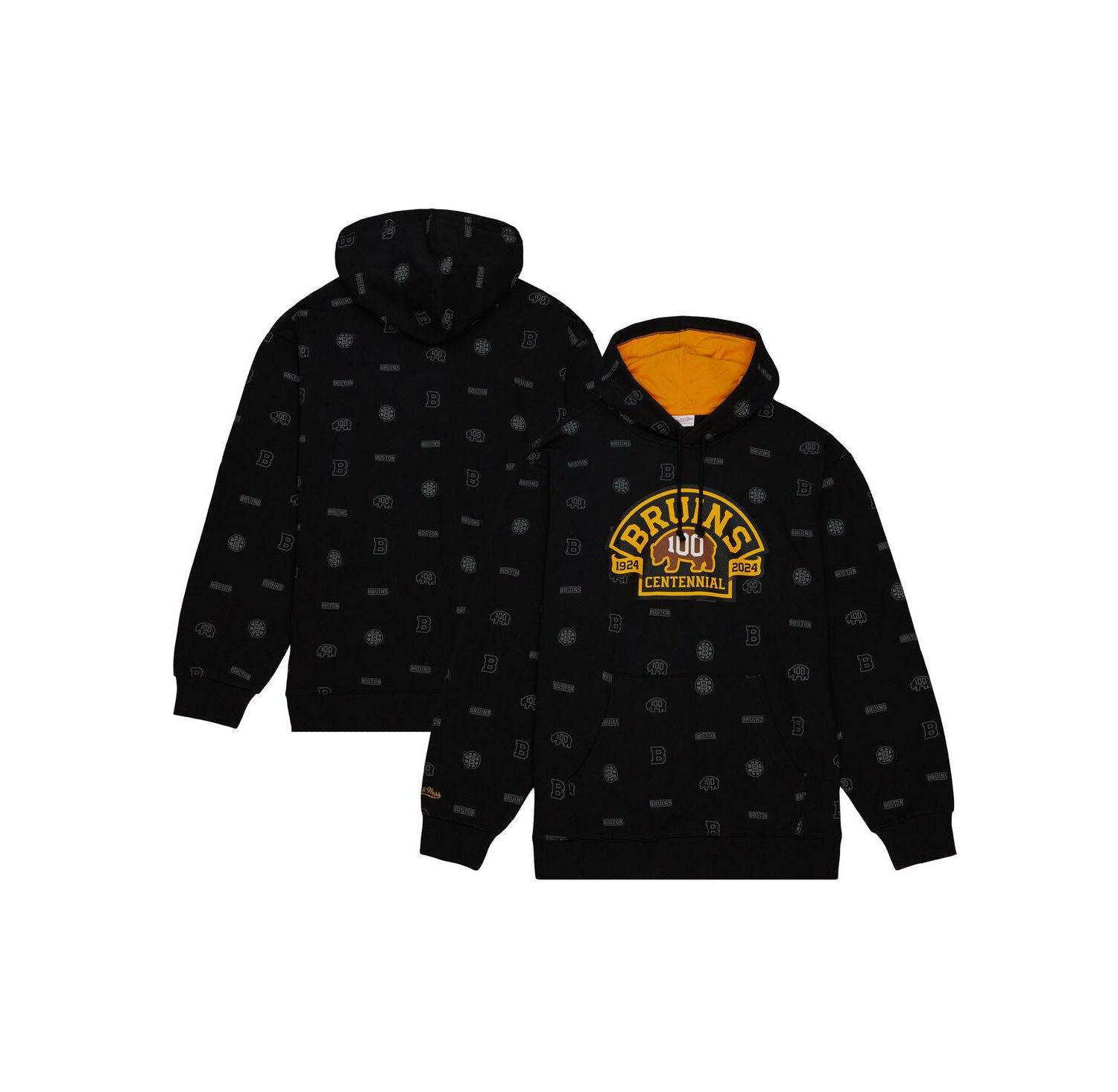 Men's Black Boston Bruins 100th Anniversary Allover Print Pullover Hoodie