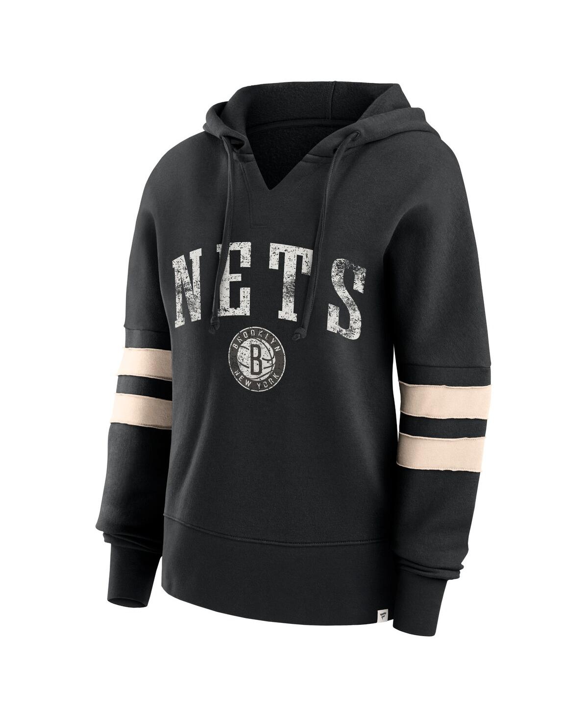 Fanatics Branded Black Brooklyn Nets Bold Move Dolman V-neck Pullover Hoodie In Black