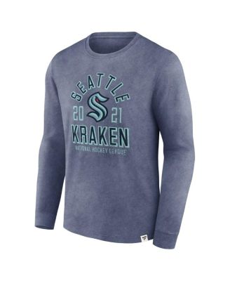 Men's Heather Deep Sea Blue Distressed Seattle Kraken Keep The Zone Long Sleeve T-shirt