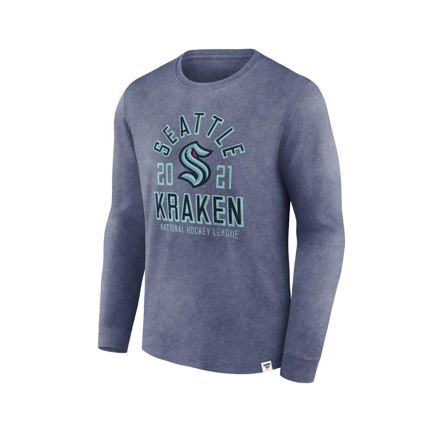 Men's Heather Deep Sea Blue Distressed Seattle Kraken Keep The Zone Long Sleeve T-shirt