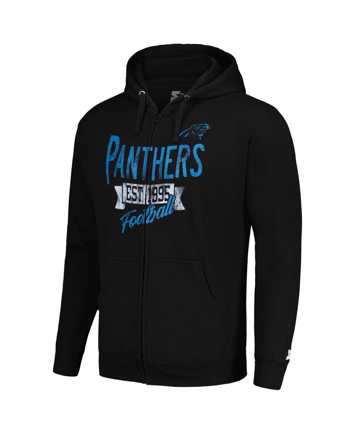 Shop Starter Men's  Black Distressed Carolina Panthers Domestic Post Season Full-zip Hoodie