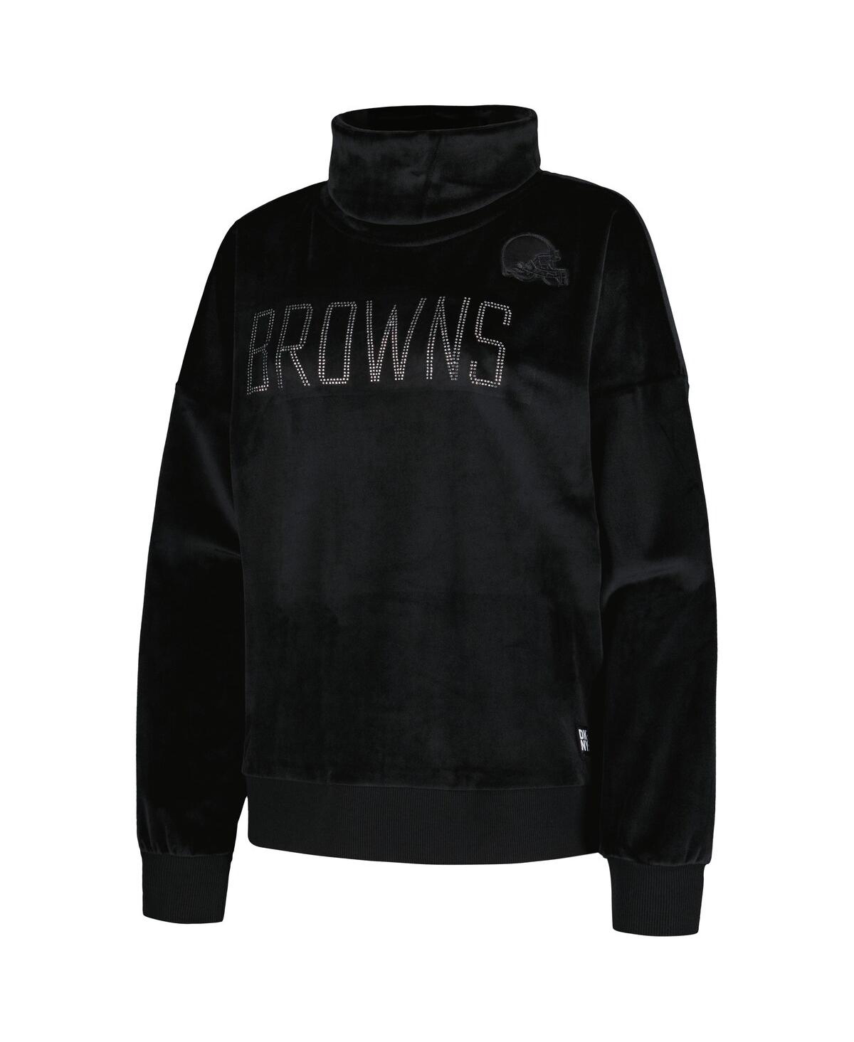 Shop Dkny Women's  Sport Black Cleveland Browns Deliliah Rhinestone Funnel Neck Pullover Sweatshirt