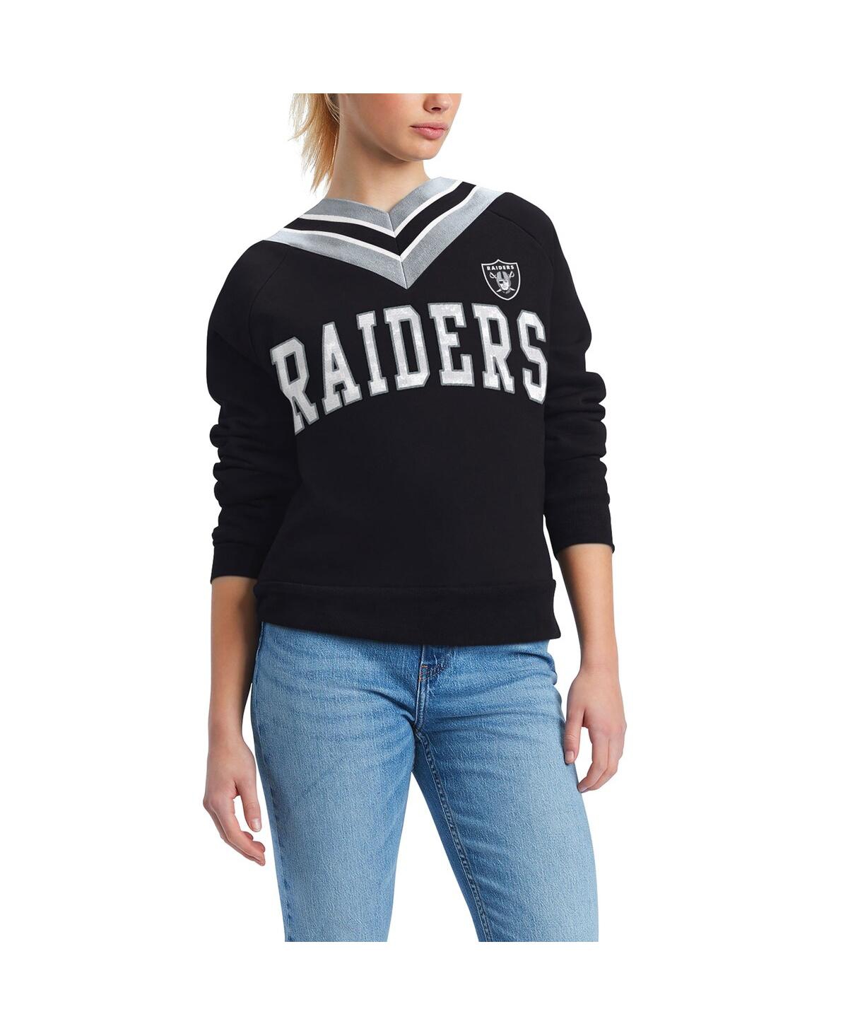 Tommy Hilfiger Women's  Black Las Vegas Raiders Heidi V-neck Pullover Sweatshirt