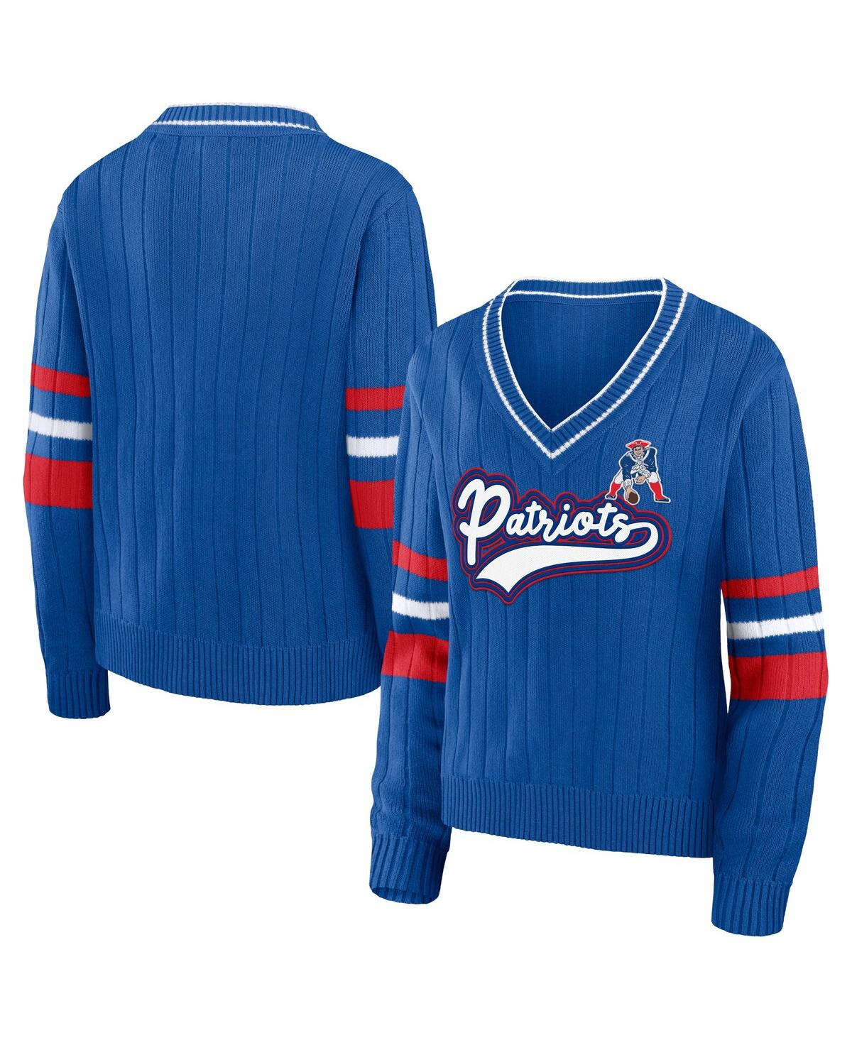 Wear By Erin Andrews Women's  Royal Distressed New England Patriots Throwback V-neck Sweater