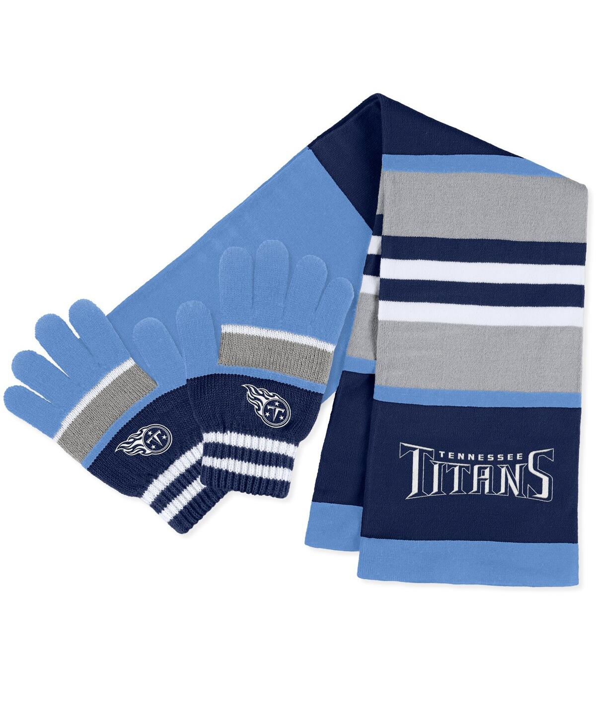 Wear By Erin Andrews Women's  Tennessee Titans Stripe Glove And Scarf Set In Blue