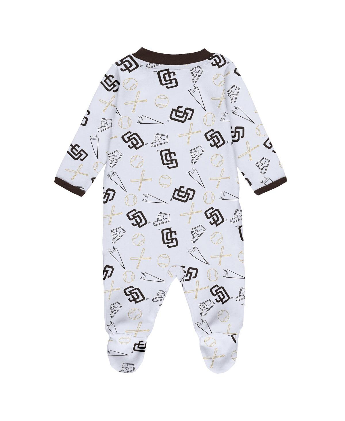 Shop Wear By Erin Andrews Baby Boys And Girls  White San Diego Padres Sleep And Play Full-zip Footed Jumpe In Brown